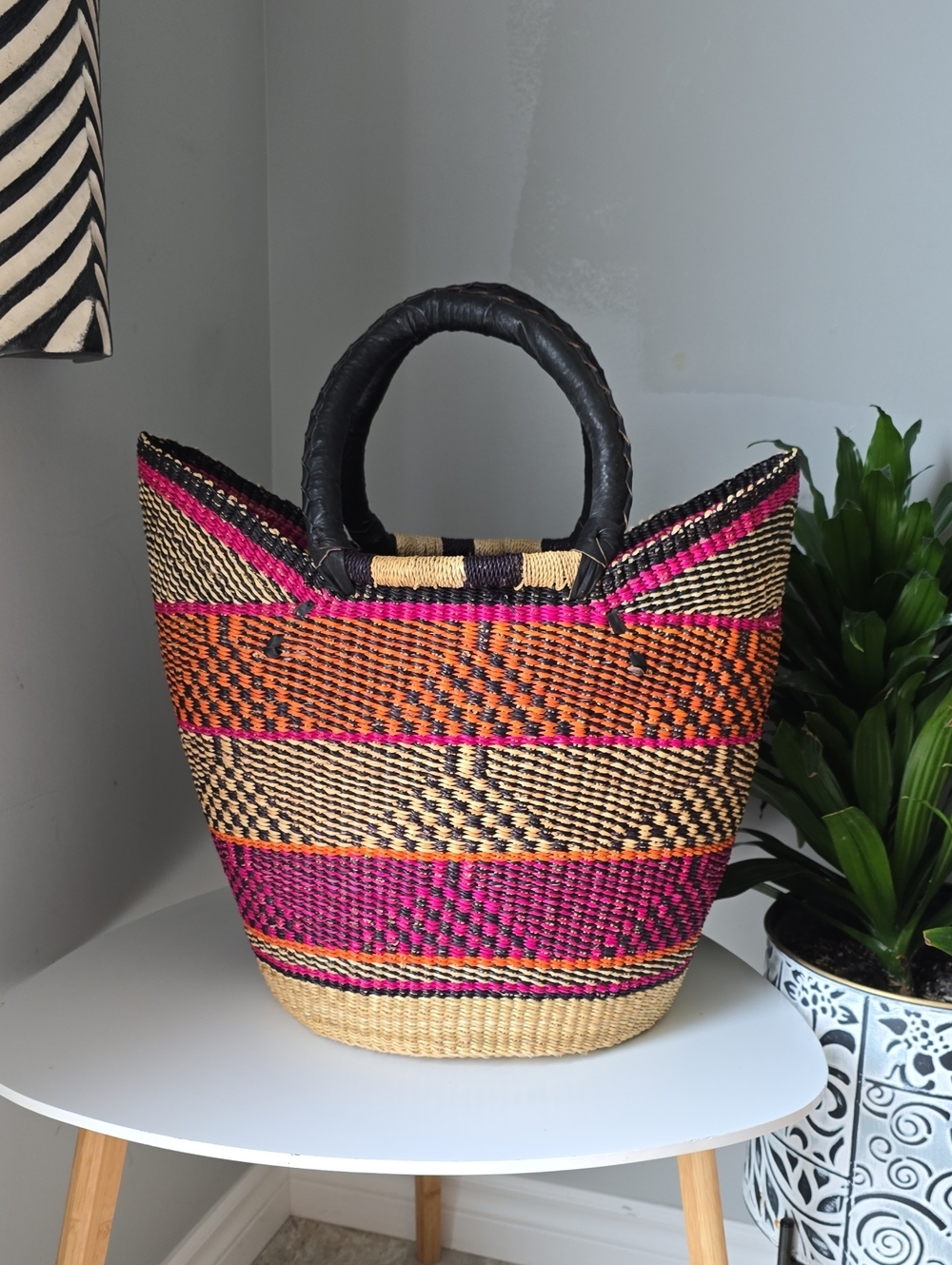 108 Handwoven Pink and Orange Storage Basket